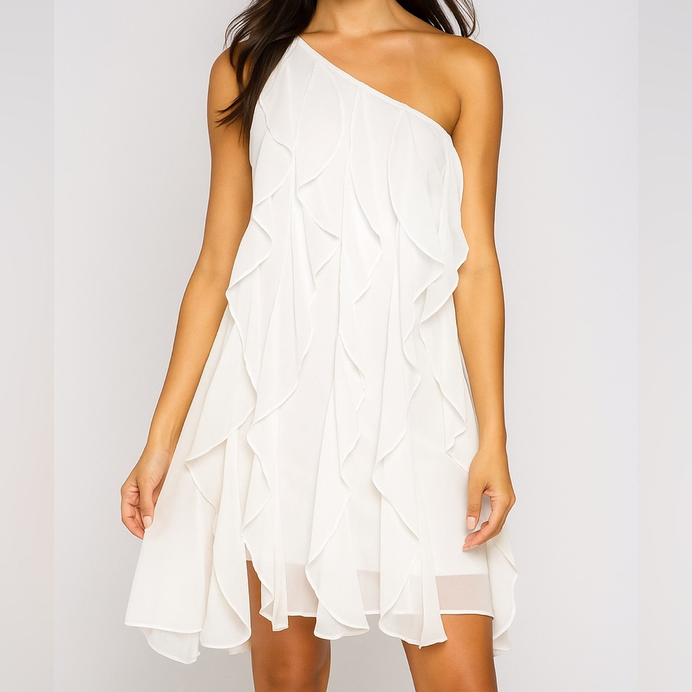Ark & Co. One Shoulder White Ruffle Dress - L